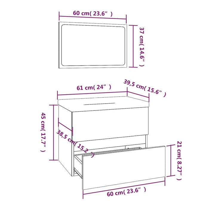 Set de mobilier de baie, gri sonoma, lemn prelucrat - WALTI WALTI