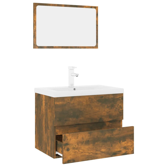 Set de mobilier de baie, stejar fumuriu, lemn prelucrat - WALTI WALTI