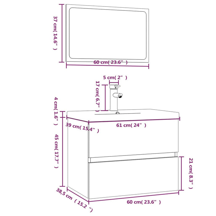 Set de mobilier de baie, stejar fumuriu, lemn prelucrat - WALTI WALTI