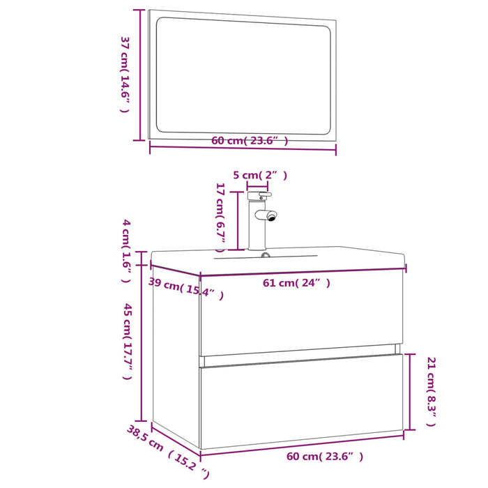 Set de mobilier de baie, gri sonoma, lemn prelucrat - WALTI WALTI
