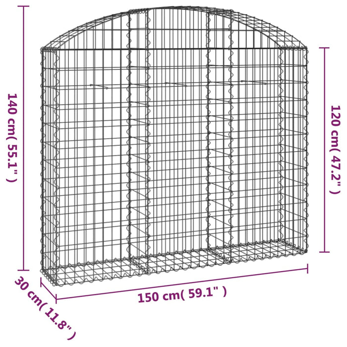 Coș gabion arcuit, 150x30x120/140 cm, fier galvanizat WALTI