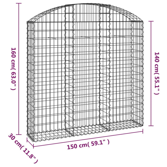 Coș gabion arcuit, 150x30x140/160 cm, fier galvanizat - WALTI WALTI