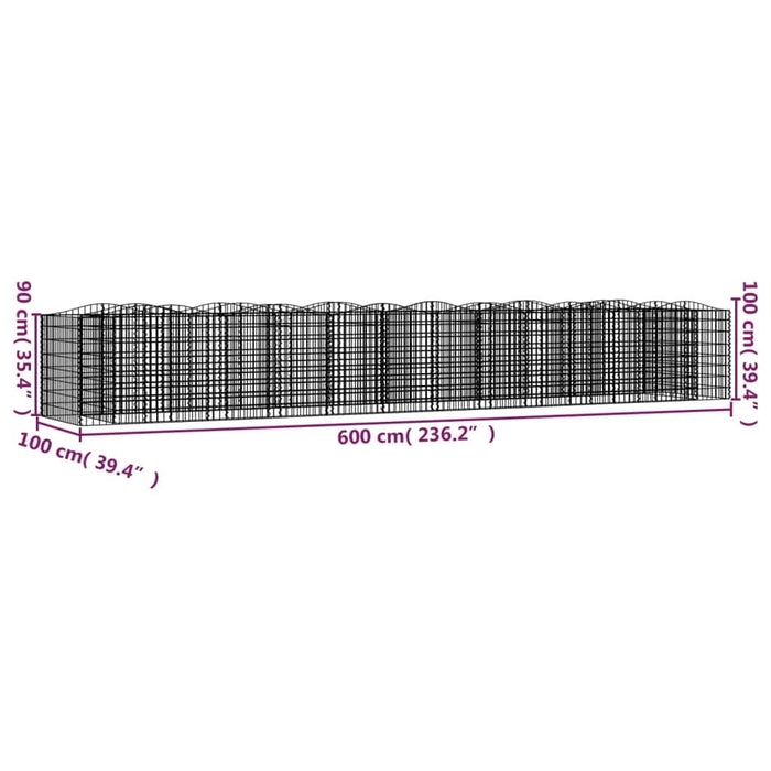 Strat înălțat cu gabion arcuit, 600x100x100 cm, fier galvanizat - WALTI WALTI