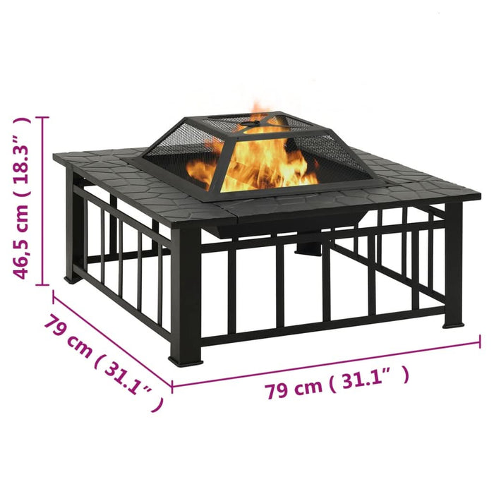 Vatră de foc cu vătrai, 79x79x46,5 cm, oțel, XXL - WALTI WALTI