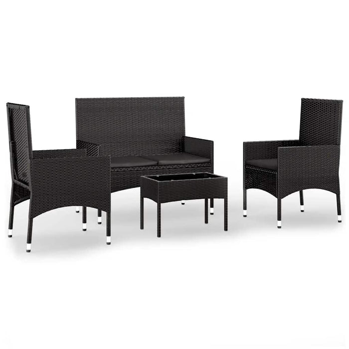 Set mobilier relaxare grădină 4 piese cu perne poliratan negru WALTI