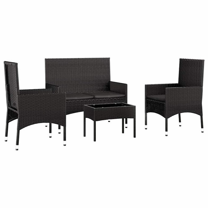 Set mobilier relaxare grădină 4 piese cu perne poliratan negru WALTI