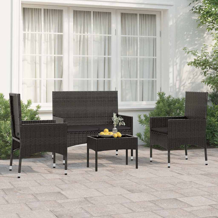Set mobilier relaxare grădină 4 piese cu perne poliratan negru WALTI