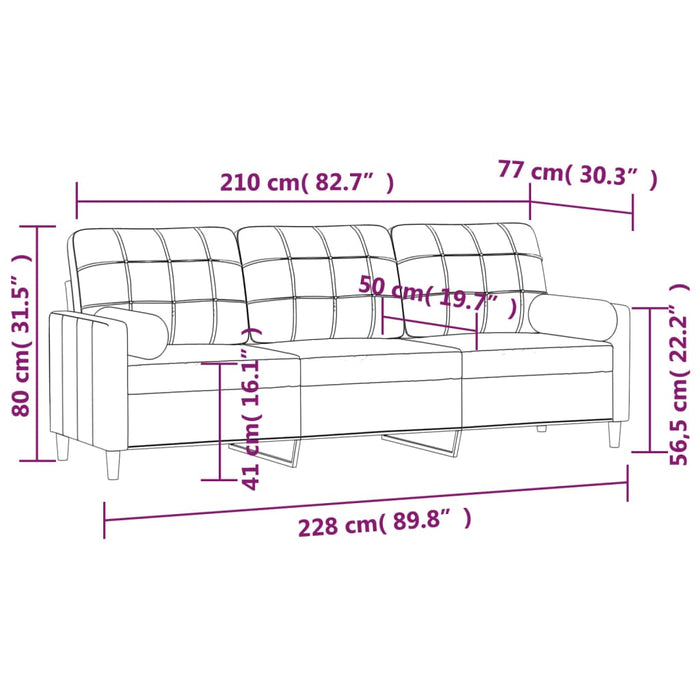 Canapea cu 3 locuri cu perne&pernuțe crem 210 cm textil WALTI