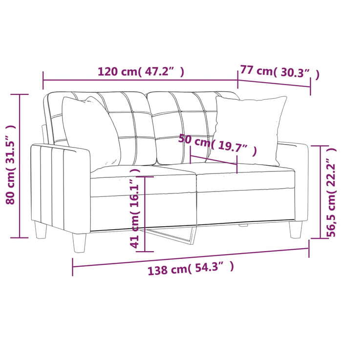 Canapea cu 2 locuri, perne&pernuțe gri 120 cm piele ecologică WALTI