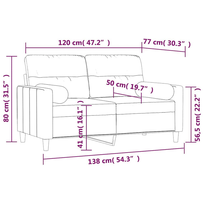Canapea cu 2 locuri, perne&pernuțe, gri deschis, 120 cm, textil WALTI