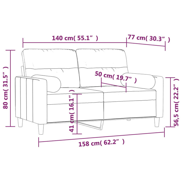 Canapea cu 2 locuri cu perne&pernuțe roșu vin 140 cm textil WALTI