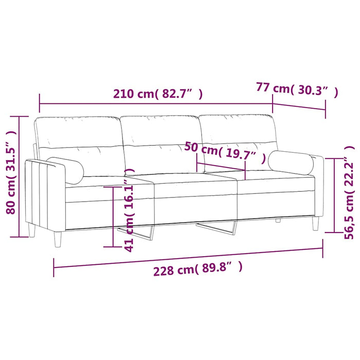 Canapea cu 3 locuri cu perne&pernuțe gri deschis 210 cm textil WALTI