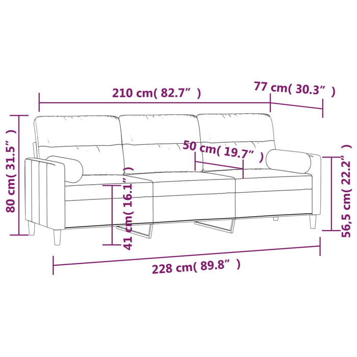 Canapea cu 3 locuri cu perne&pernuțe gri taupe 210 cm textil WALTI