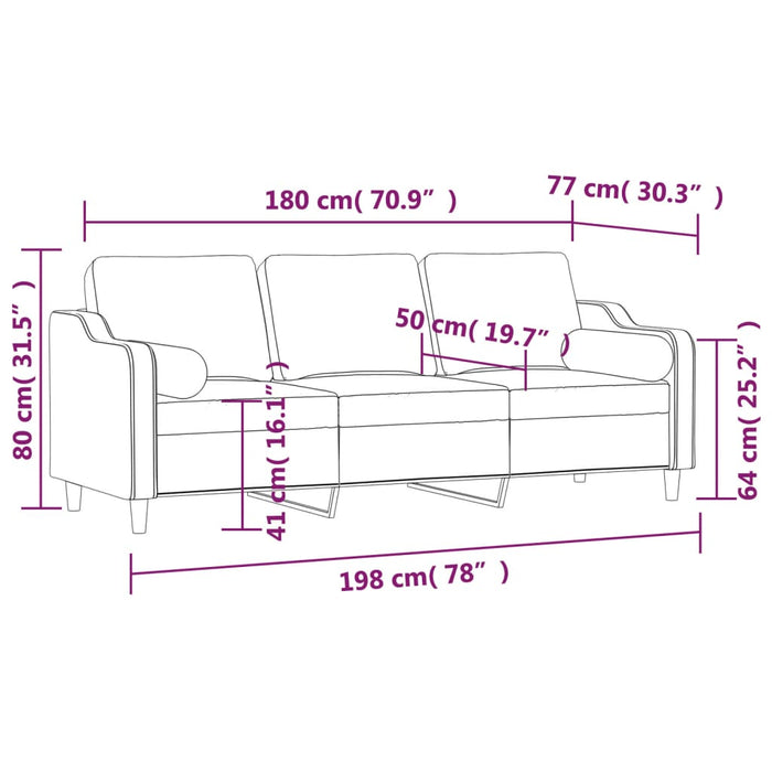 Canapea cu 3 locuri cu perne&pernuțe gri închis 180 cm textil WALTI
