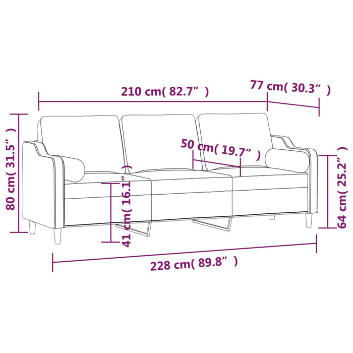 Canapea cu 3 locuri cu perne&pernuțe negru 210 cm textil WALTI