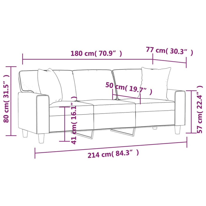 Canapea cu 3 locuri, perne&pernuțe maro 180 cm piele ecologică WALTI
