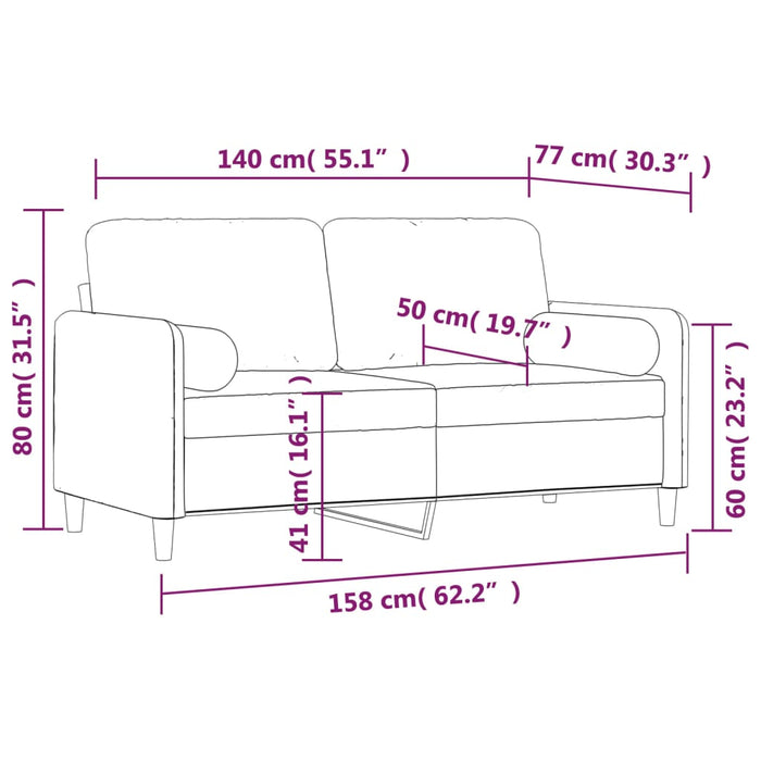 Canapea 2 locuri cu perne&pernuțe verde închis, 140 cm, catifea WALTI