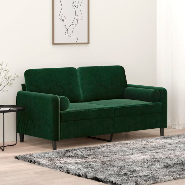 Canapea 2 locuri cu perne&pernuțe verde închis, 140 cm, catifea WALTI