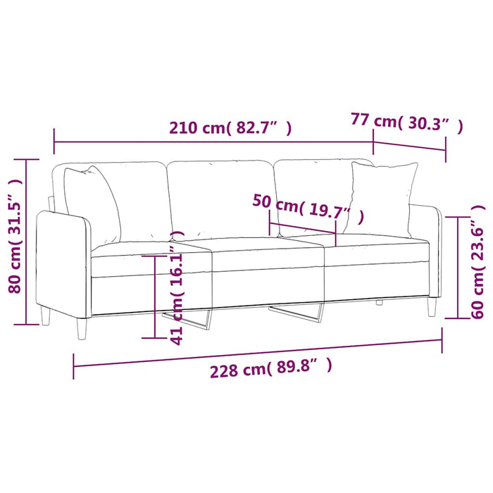Canapea cu 3 locuri cu perne&pernuțe gri deschis 210 cm textil WALTI