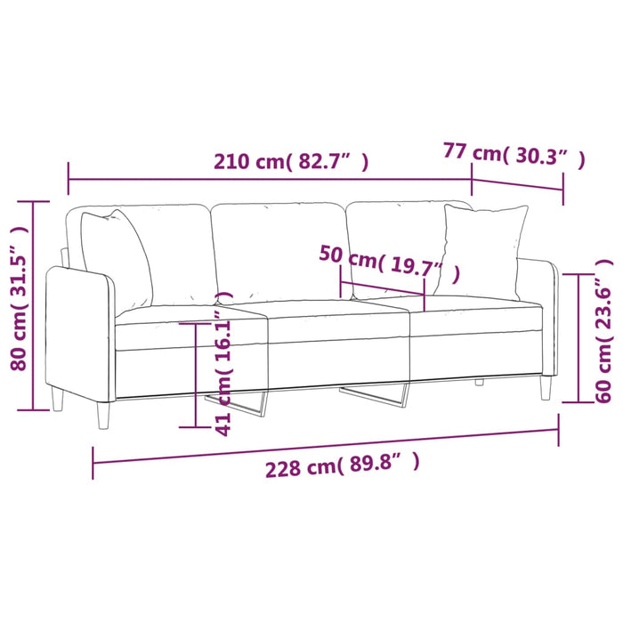 Canapea cu 3 locuri cu perne&pernuțe negru 210 cm textil WALTI