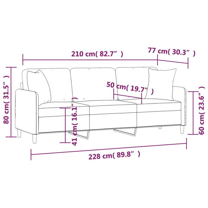 Canapea cu 3 locuri cu perne&pernuțe gri taupe 210 cm textil WALTI