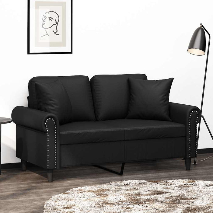 Canapea cu 2 locuri, perne&pernuțe negru 120 cm piele ecologică WALTI