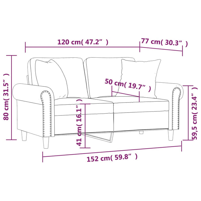Canapea cu 2 locuri, perne&pernuțe crem 120 cm piele ecologică WALTI