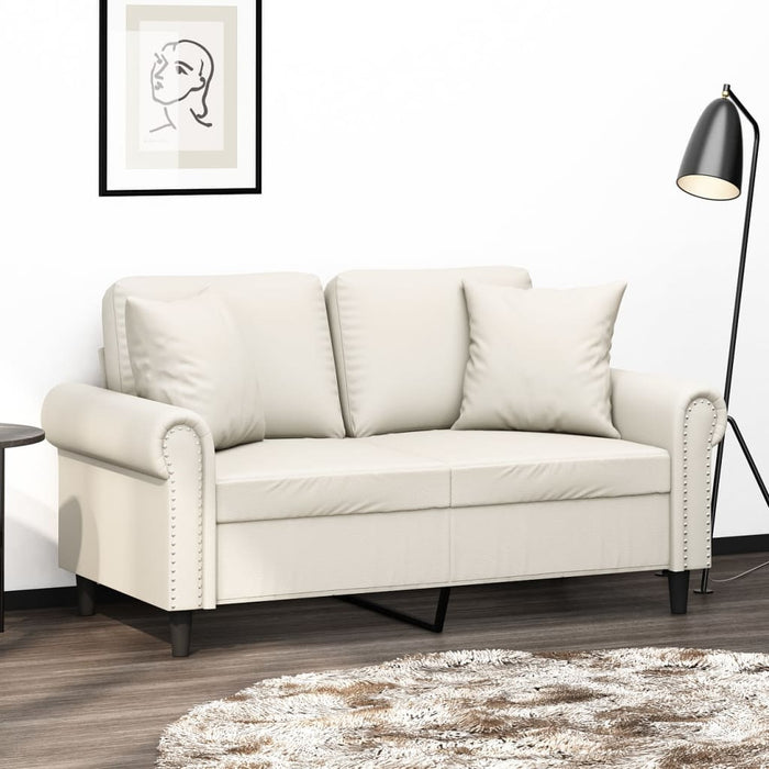 Canapea cu 2 locuri, perne&pernuțe crem 120 cm piele ecologică WALTI