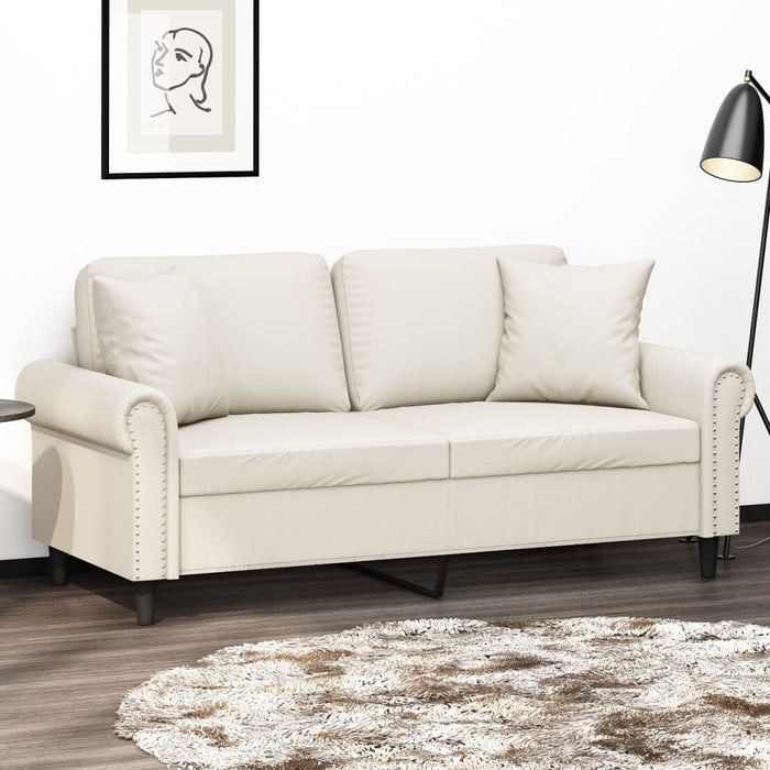 Canapea cu 2 locuri, perne&pernuțe crem 140 cm piele ecologică WALTI