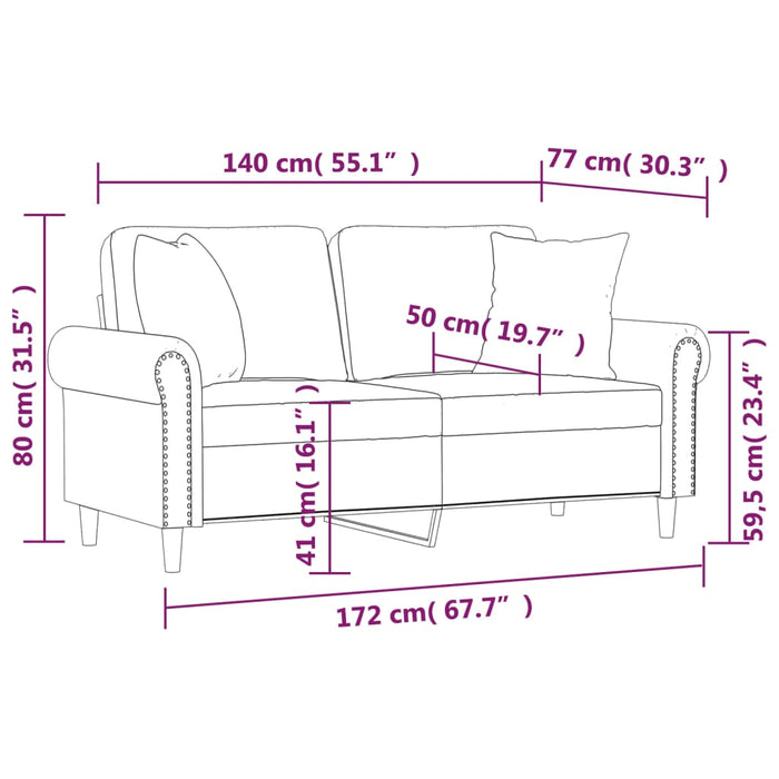 Canapea cu 2 locuri, perne&pernuțe cappuccino 140 cm piele eco WALTI