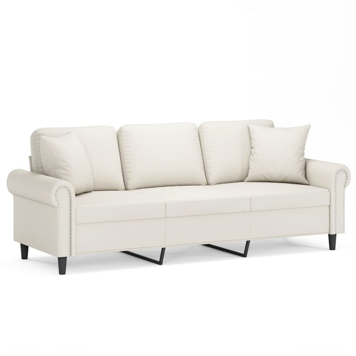Canapea cu 3 locuri, perne&pernuțe crem 180 cm piele ecologică WALTI