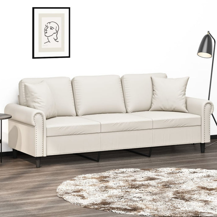 Canapea cu 3 locuri, perne&pernuțe crem 180 cm piele ecologică WALTI