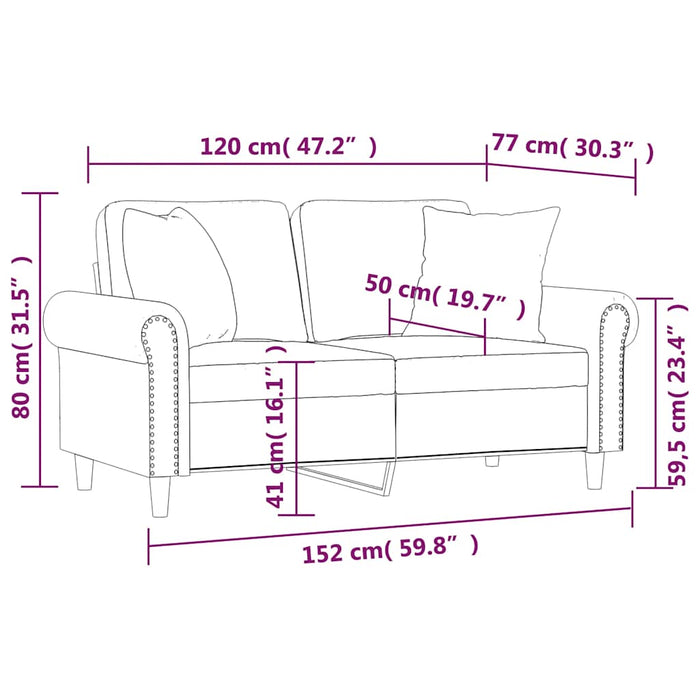 Canapea cu 2 locuri cu perne&pernuțe gri deschis 120 cm catifea - WALTI WALTI