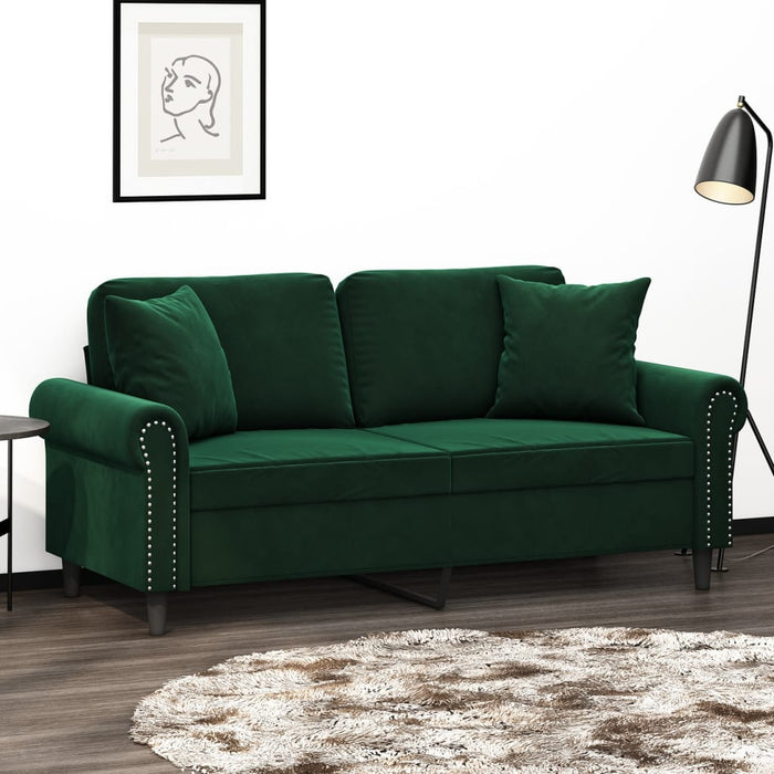 Canapea 2 locuri cu perne&pernuțe verde închis, 120 cm, catifea WALTI
