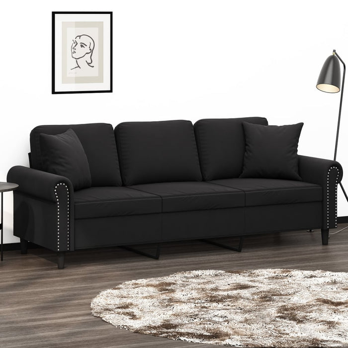 Canapea 3 locuri cu perne&pernuțe, negru, 180 cm, catifea WALTI