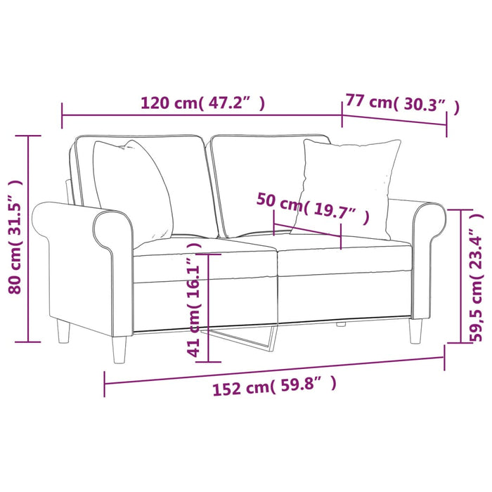 Canapea cu 2 locuri, perne&pernuțe, gri deschis, 120 cm, textil WALTI