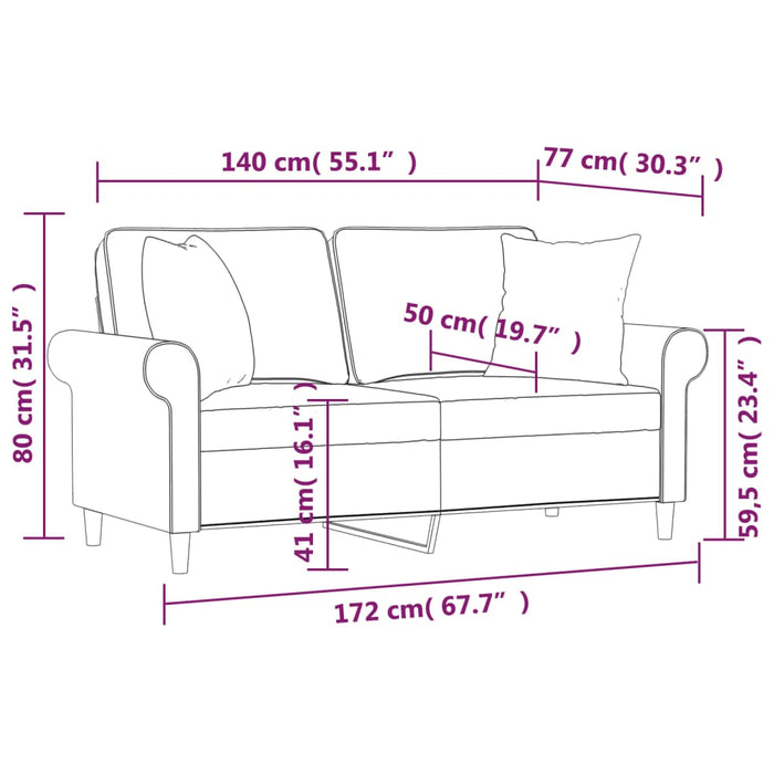 Canapea cu 2 locuri cu perne&pernuțe gri închis 140 cm textil - WALTI WALTI