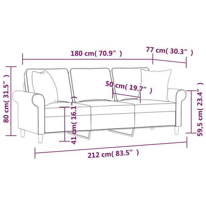 Canapea cu 3 locuri cu perne&pernuțe crem 180 cm textil WALTI