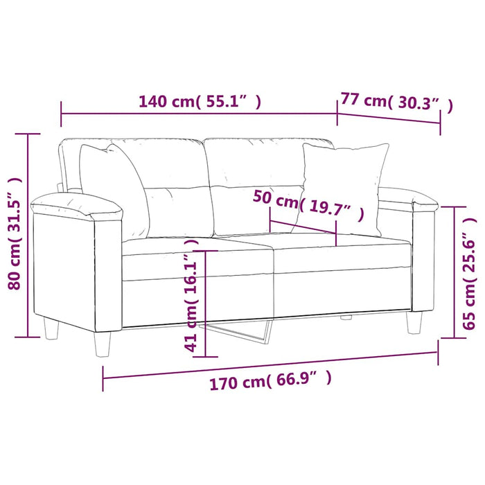 Canapea cu 2 locuri perne&pernuțe gri deschis 140 cm microfibră WALTI