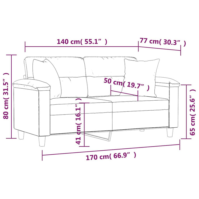 Canapea cu 2 locuri, perne&pernuțe gri închis 140 cm microfibră WALTI