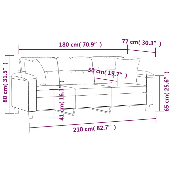 Canapea cu 3 locuri, perne&pernuțe gri taupe 180 cm microfibră WALTI