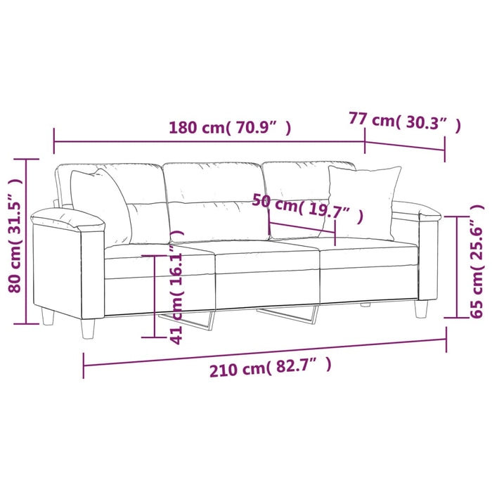 Canapea cu 3 locuri, cu perne&pernuțe negru 180 cm microfibră WALTI