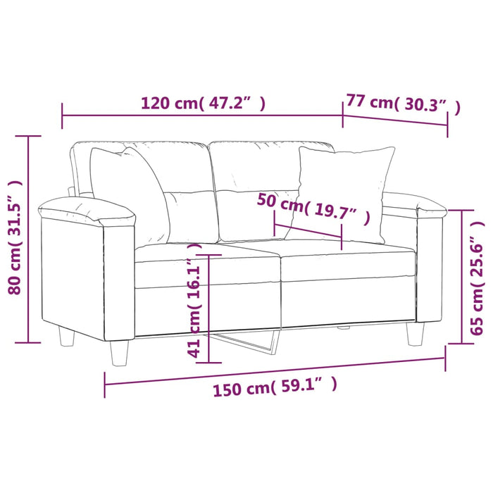 Canapea cu 2 locuri, perne&pernuțe crem 120 cm piele ecologică WALTI
