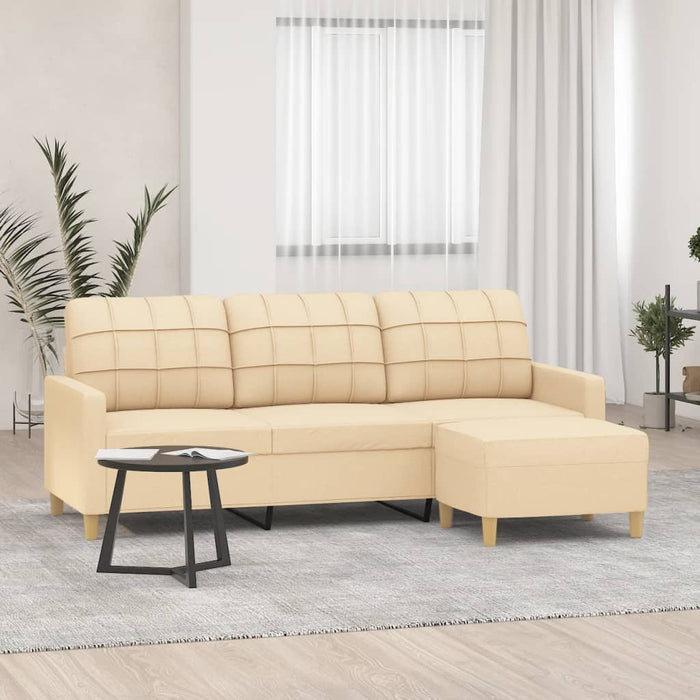 Canapea cu 3 locuri cu taburet, crem, 180 cm, material textil WALTI