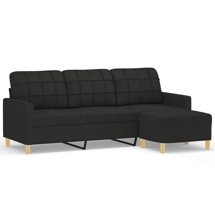 Canapea cu 3 locuri cu taburet, negru, 180 cm, material textil WALTI