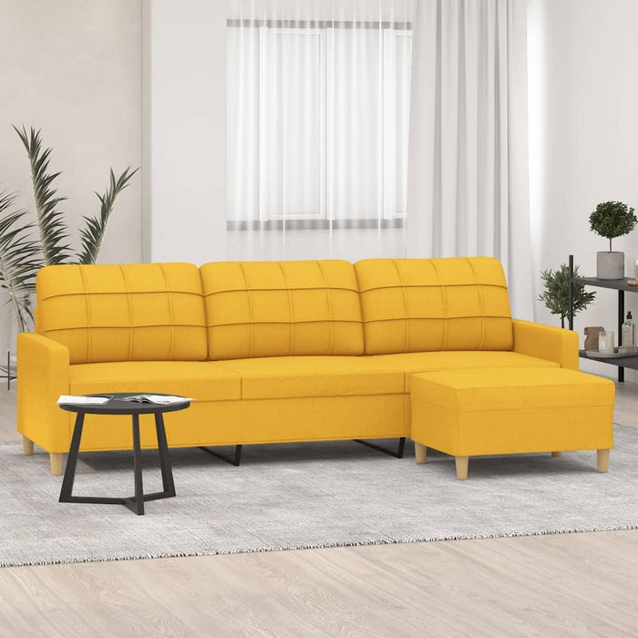 Canapea cu 3 locuri și taburet, galben deschis, 210 cm, textil WALTI