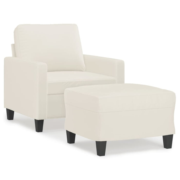 Fotoliu canapea cu taburet, crem, 60 cm, piele ecologică WALTI