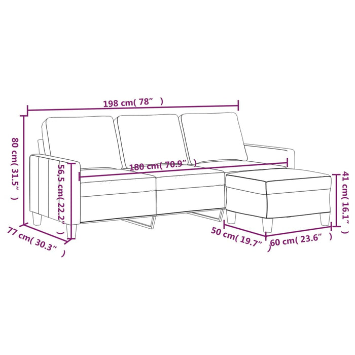 Canapea cu 3 locuri / taburet cappuccino 180 cm piele ecologică WALTI