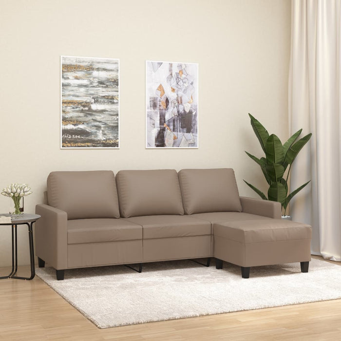 Canapea cu 3 locuri / taburet cappuccino 180 cm piele ecologică WALTI