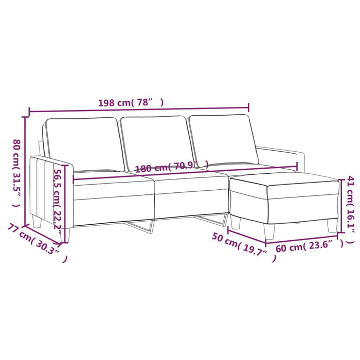 Canapea cu 3 locuri cu taburet, maro, 180 cm, material textil WALTI
